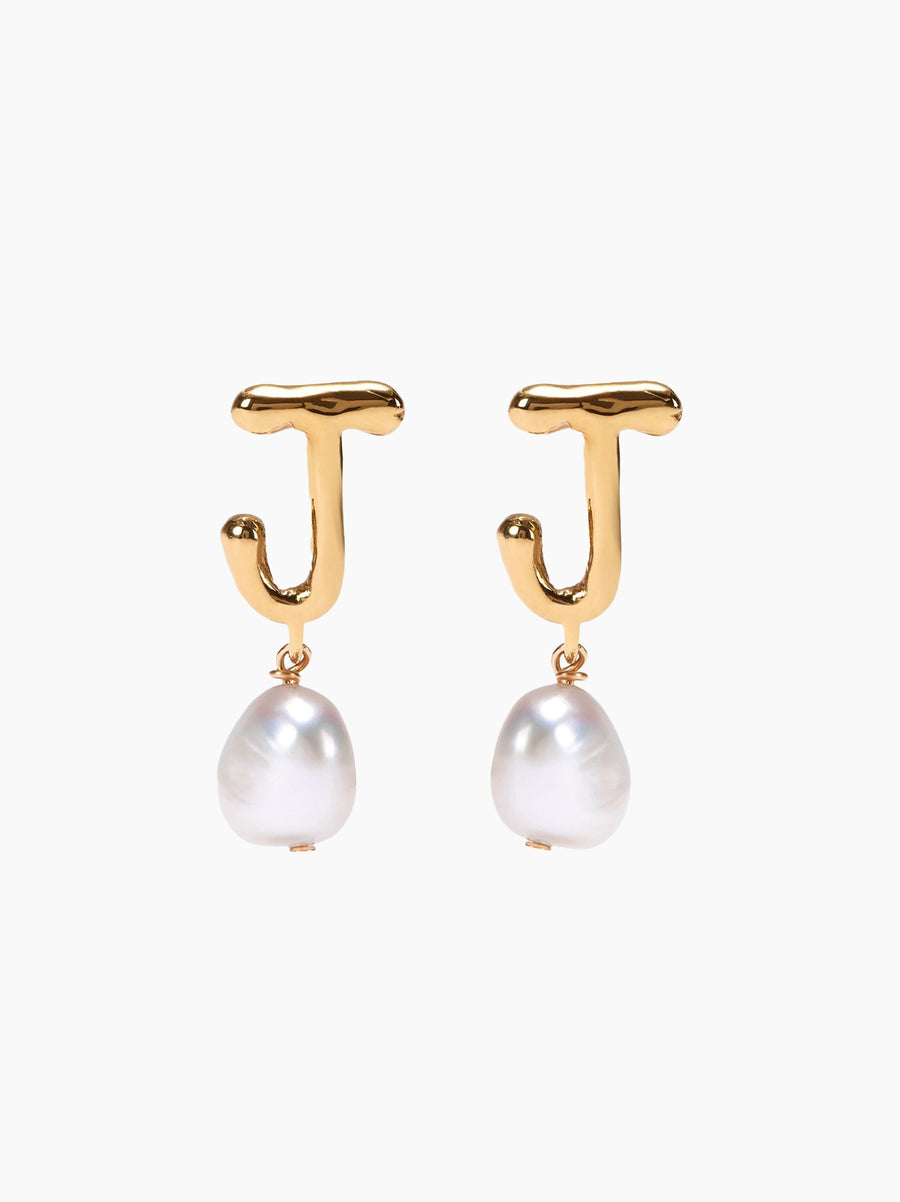 Gold Pearl Letter Earrings