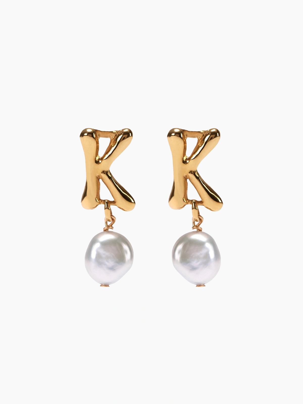 Gold Pearl Letter Earrings