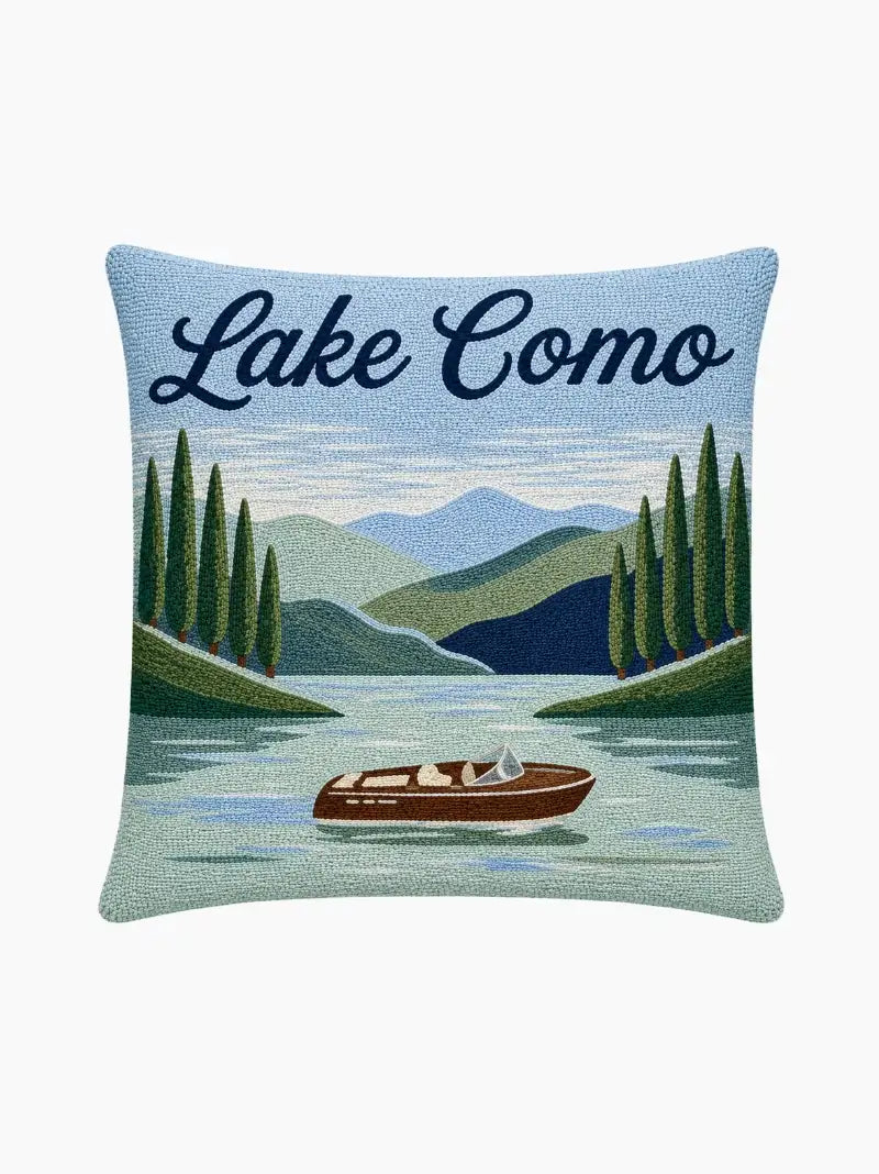 Lake Como Needlepoint Travel Inspired Pillow
