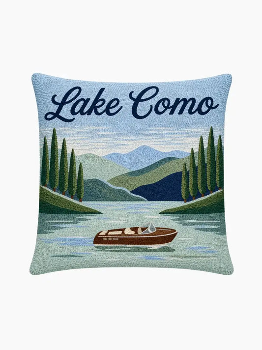 Lake Como Needlepoint Travel Inspired Pillow