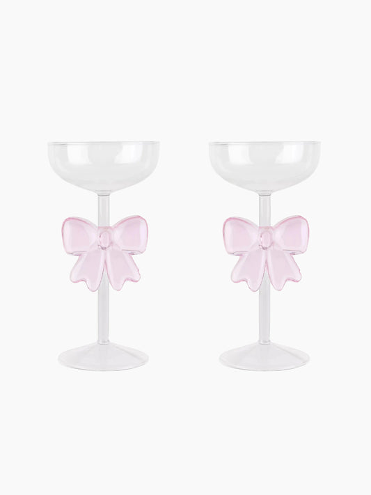 Pink Bow Cocktail Glass Set of 2