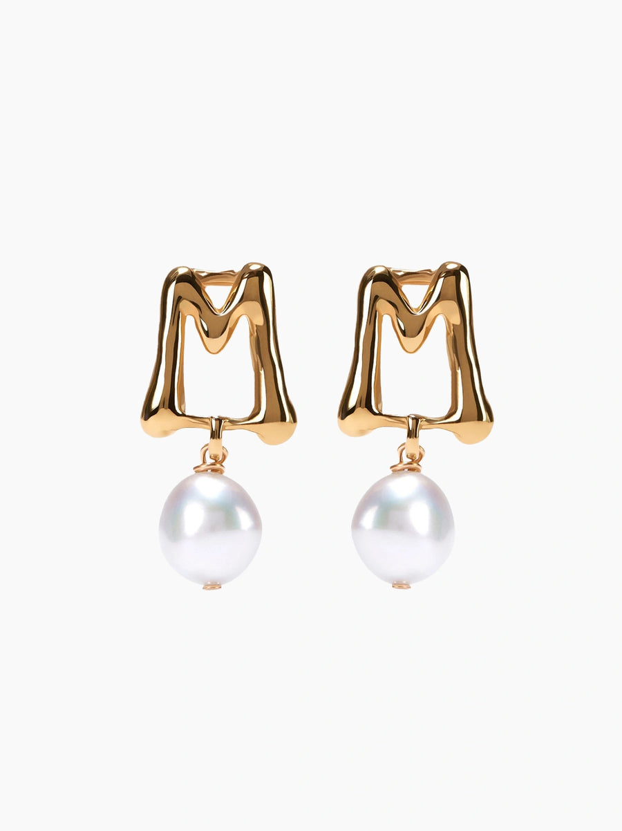 Gold Pearl Letter Earrings
