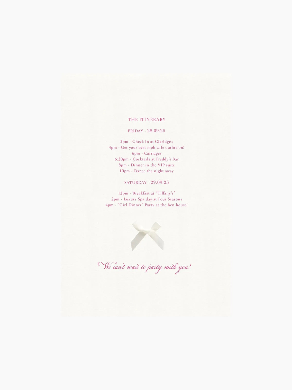 Pink Hen Party Invite Card