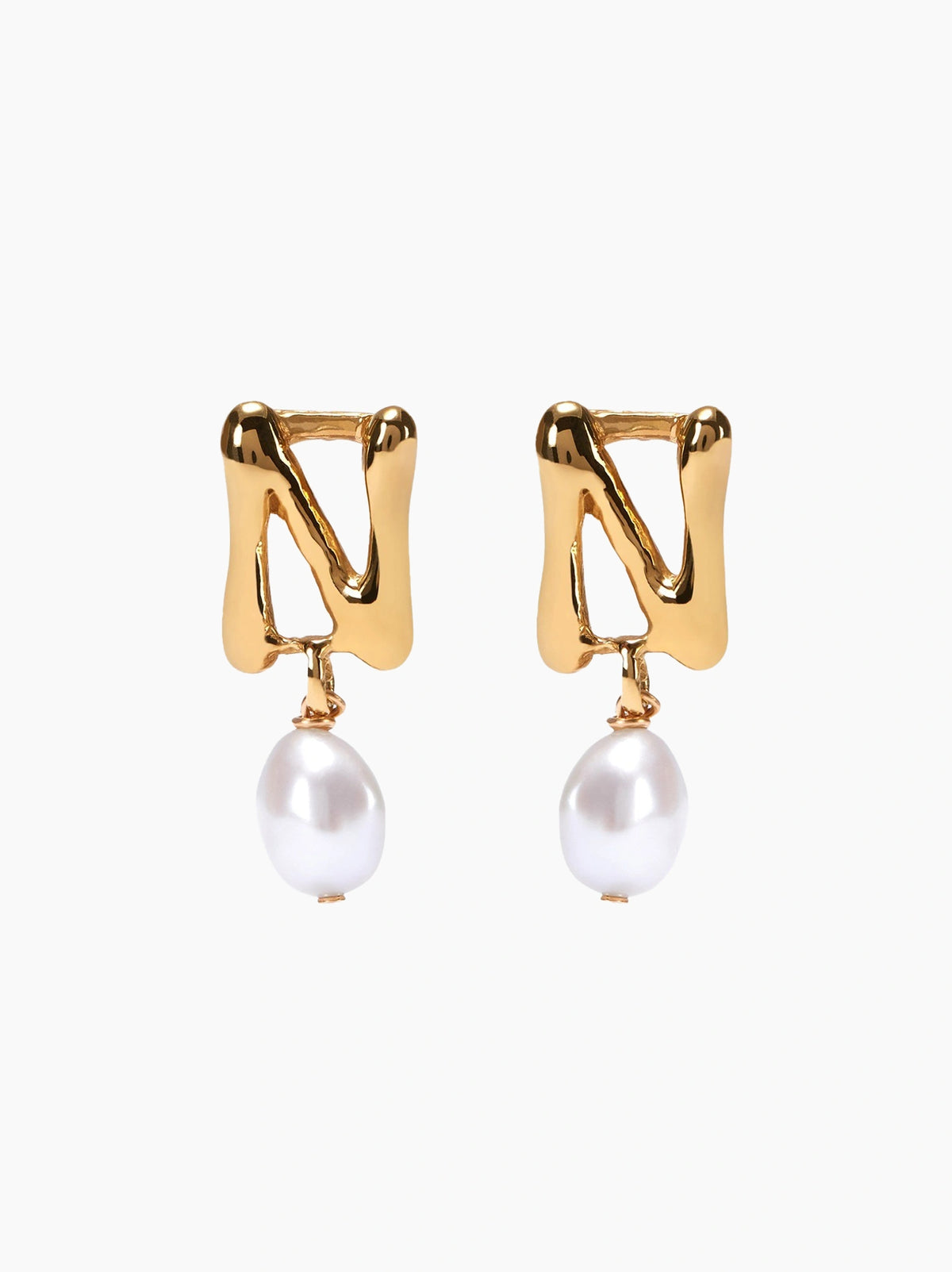 Gold Pearl Letter Earrings