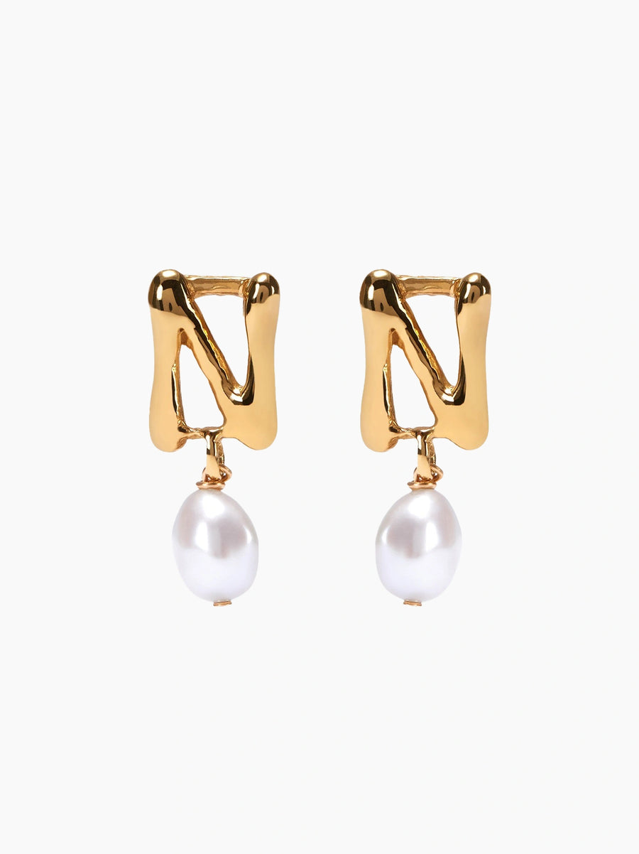 Gold Pearl Letter Earrings