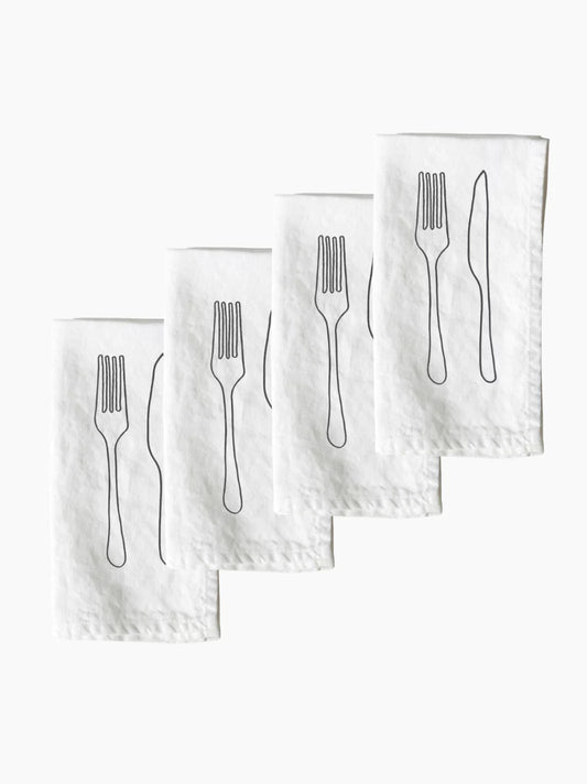 Embroidered Knife and Fork Napkins Set of 4