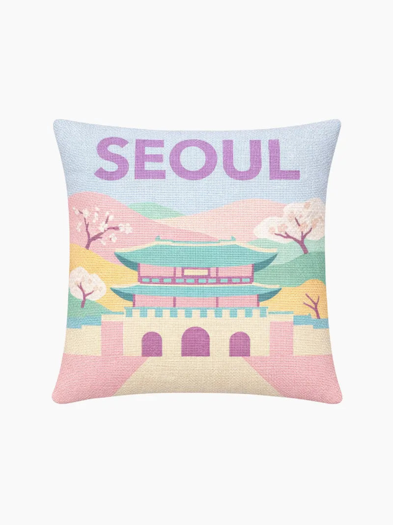 Needlepoint Travel Inspired Pillow