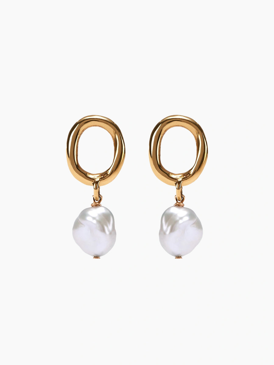 Gold Pearl Letter Earrings