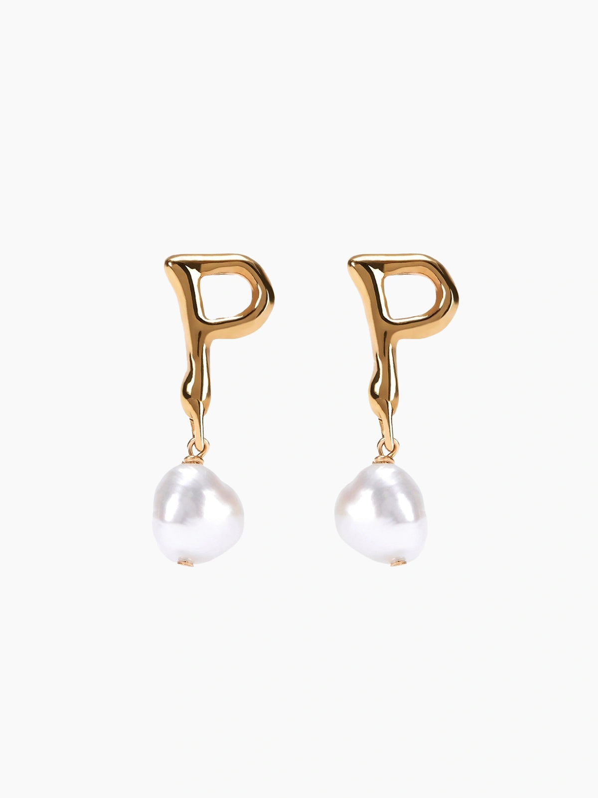 Gold Pearl Letter Earrings