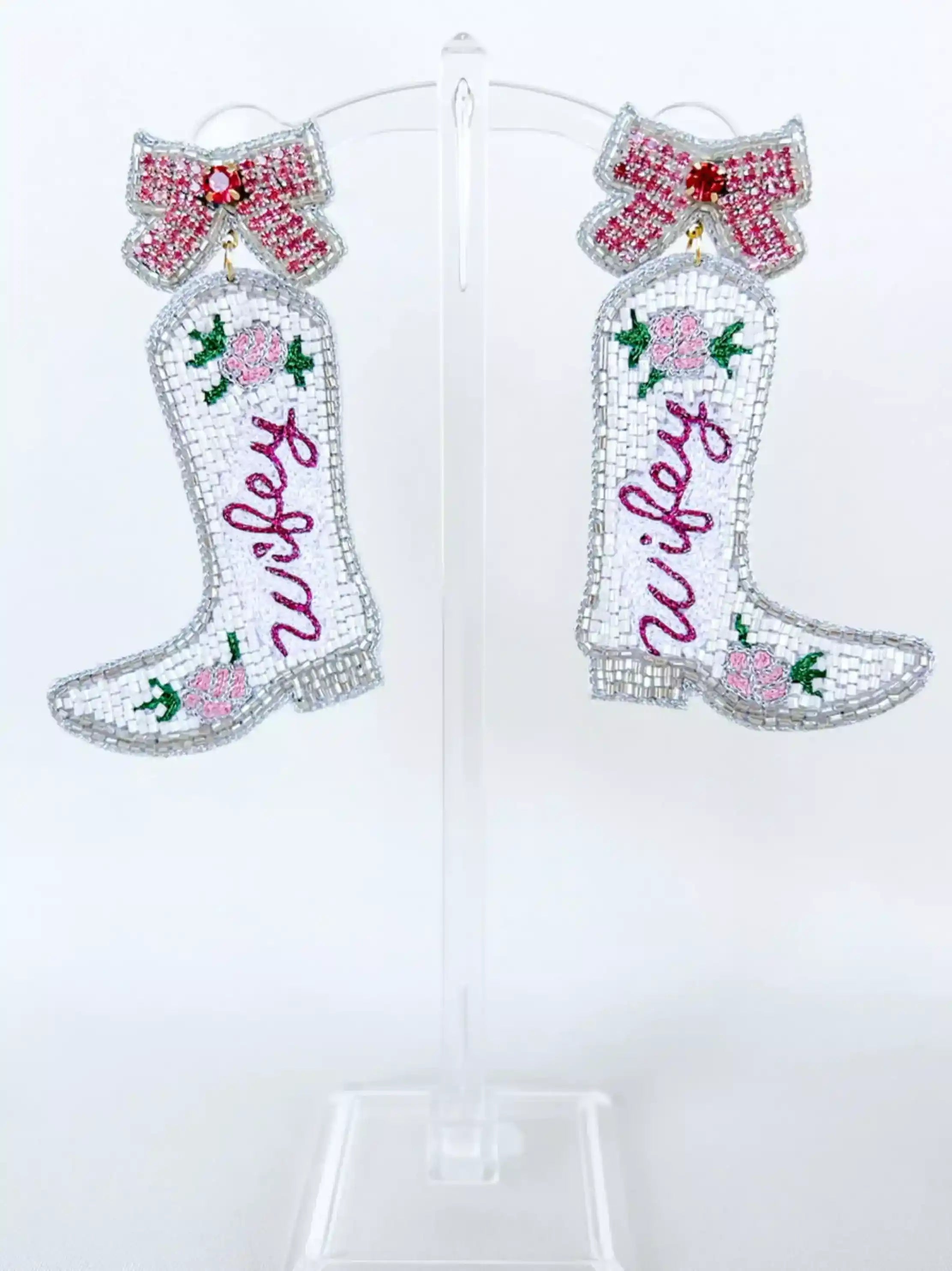 Floral Wifey Boot Earrings