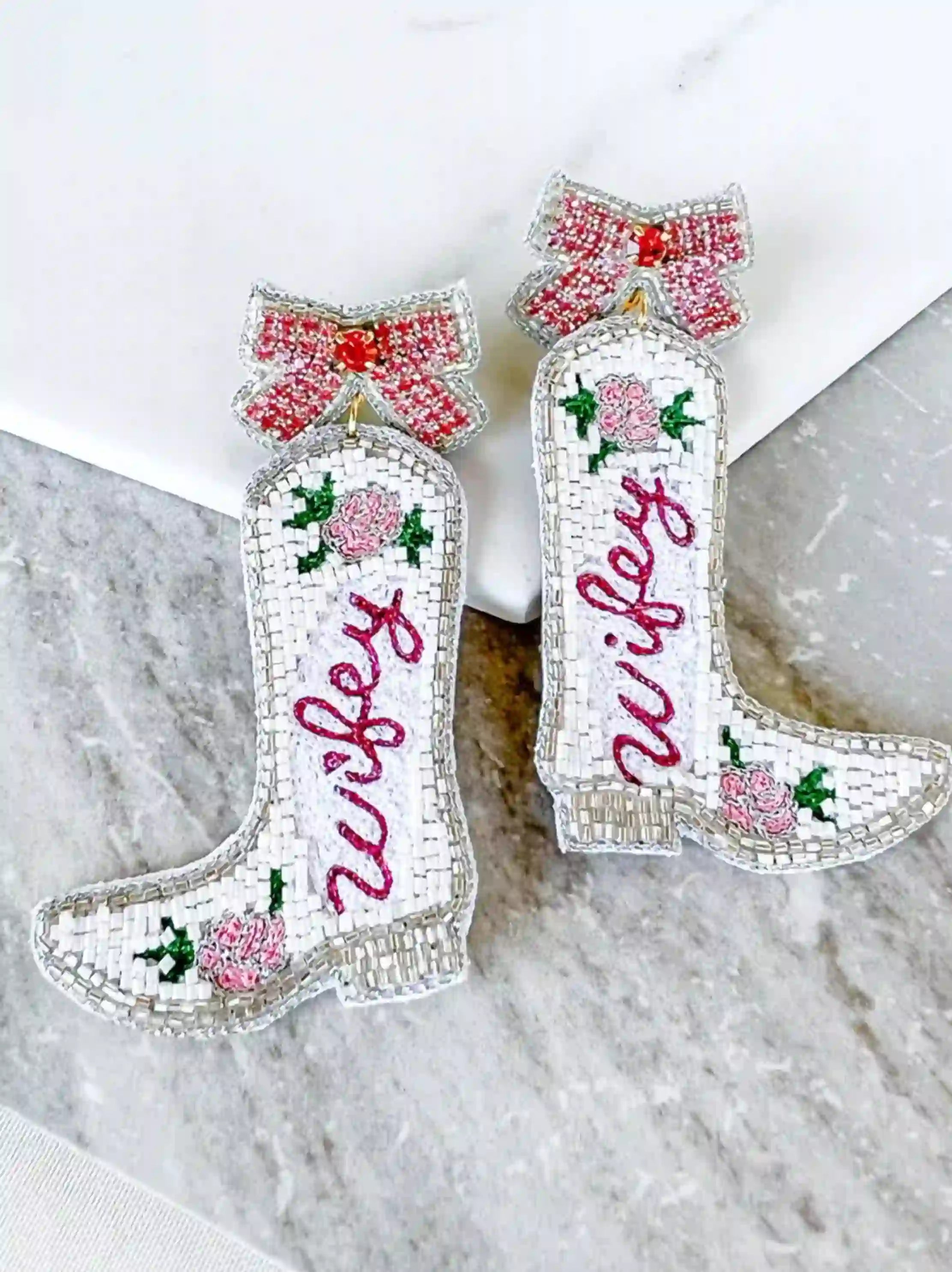 Floral Wifey Boot Earrings
