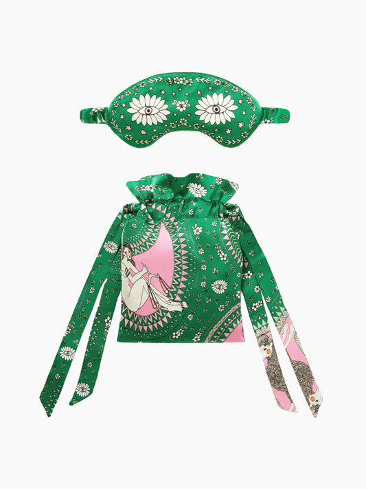 Green Zodiac Silk Satin Eye Mask Gift Set
