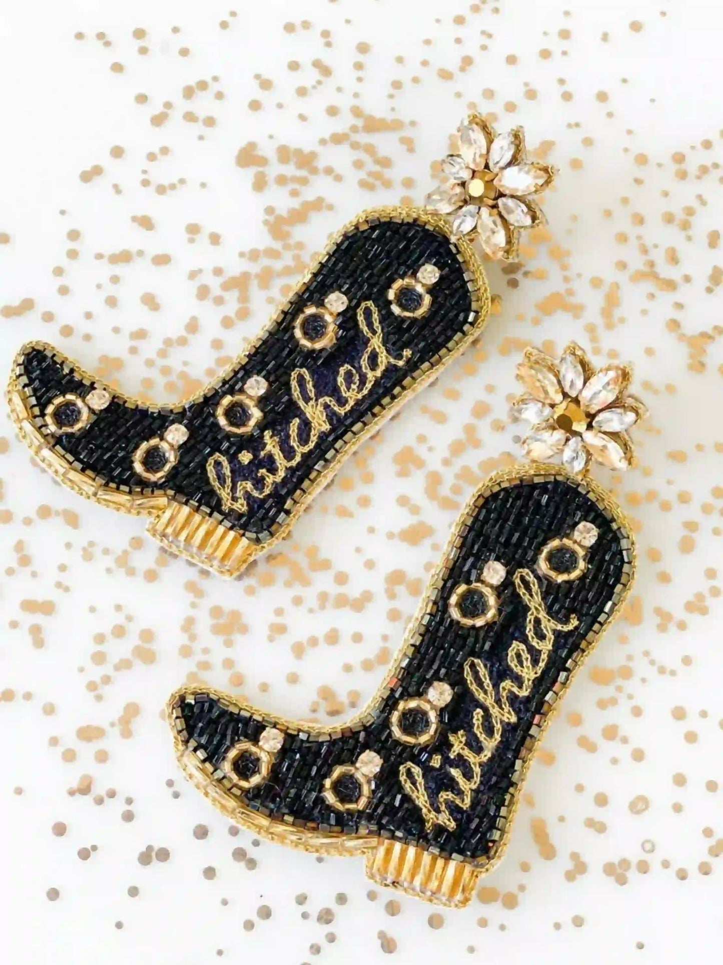 Black Hitched Boot Earrings