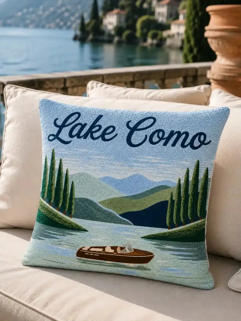 Lake Como Needlepoint Pillow