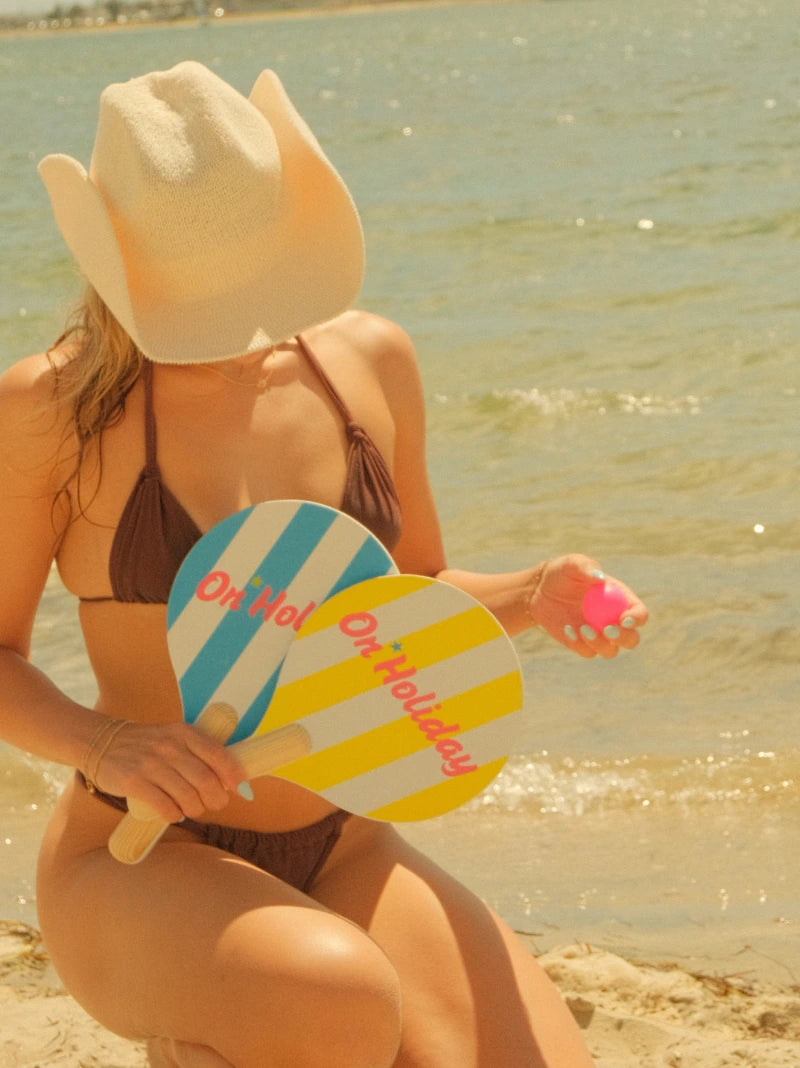 Yellow Stripe Beach Paddle Set