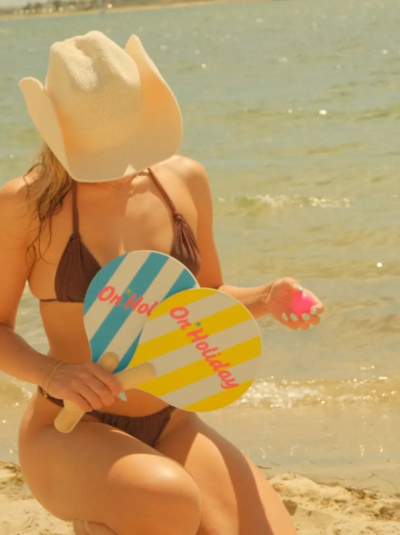 Yellow Stripe Beach Paddle Set