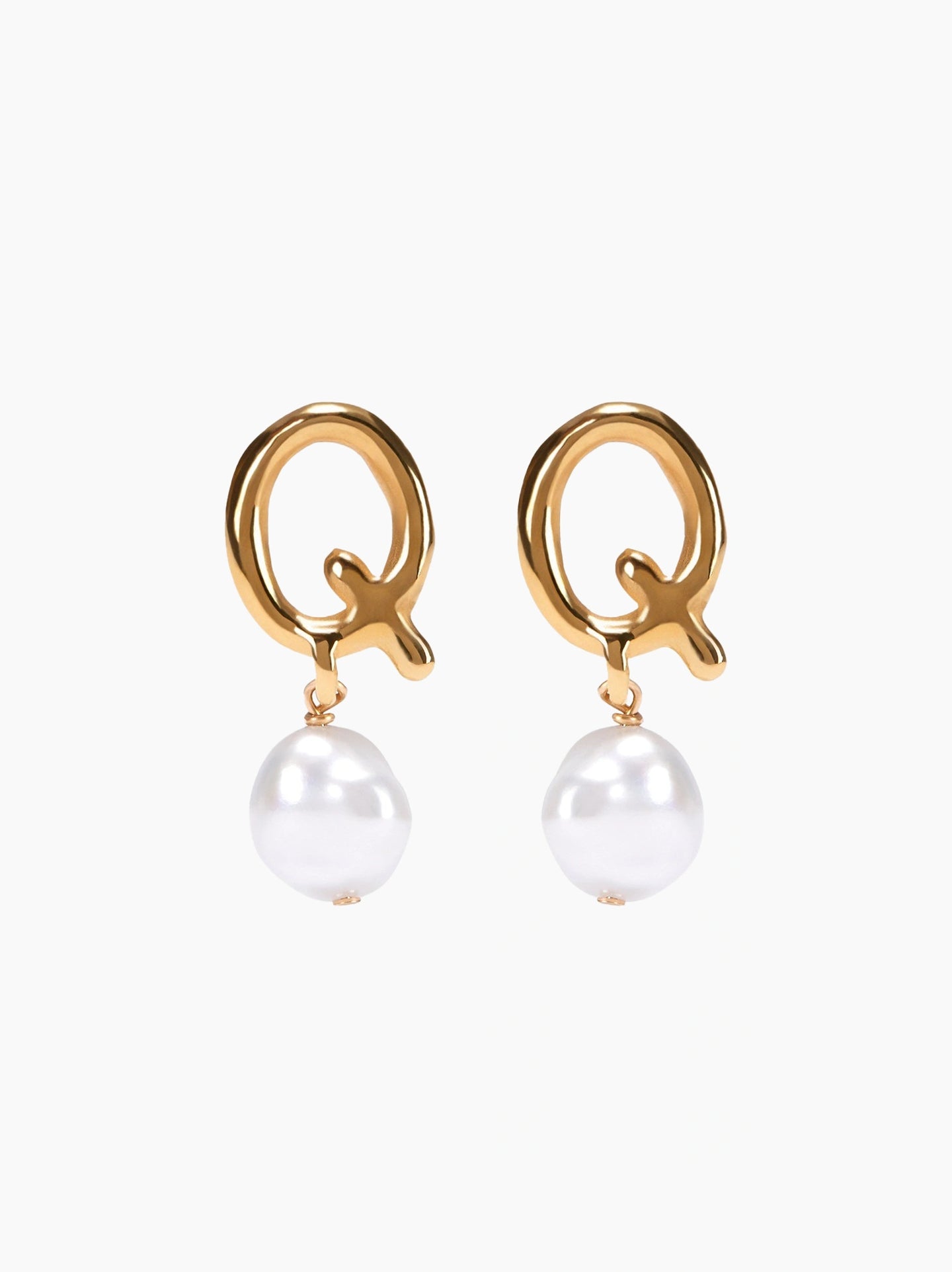 Gold Pearl Letter Earrings