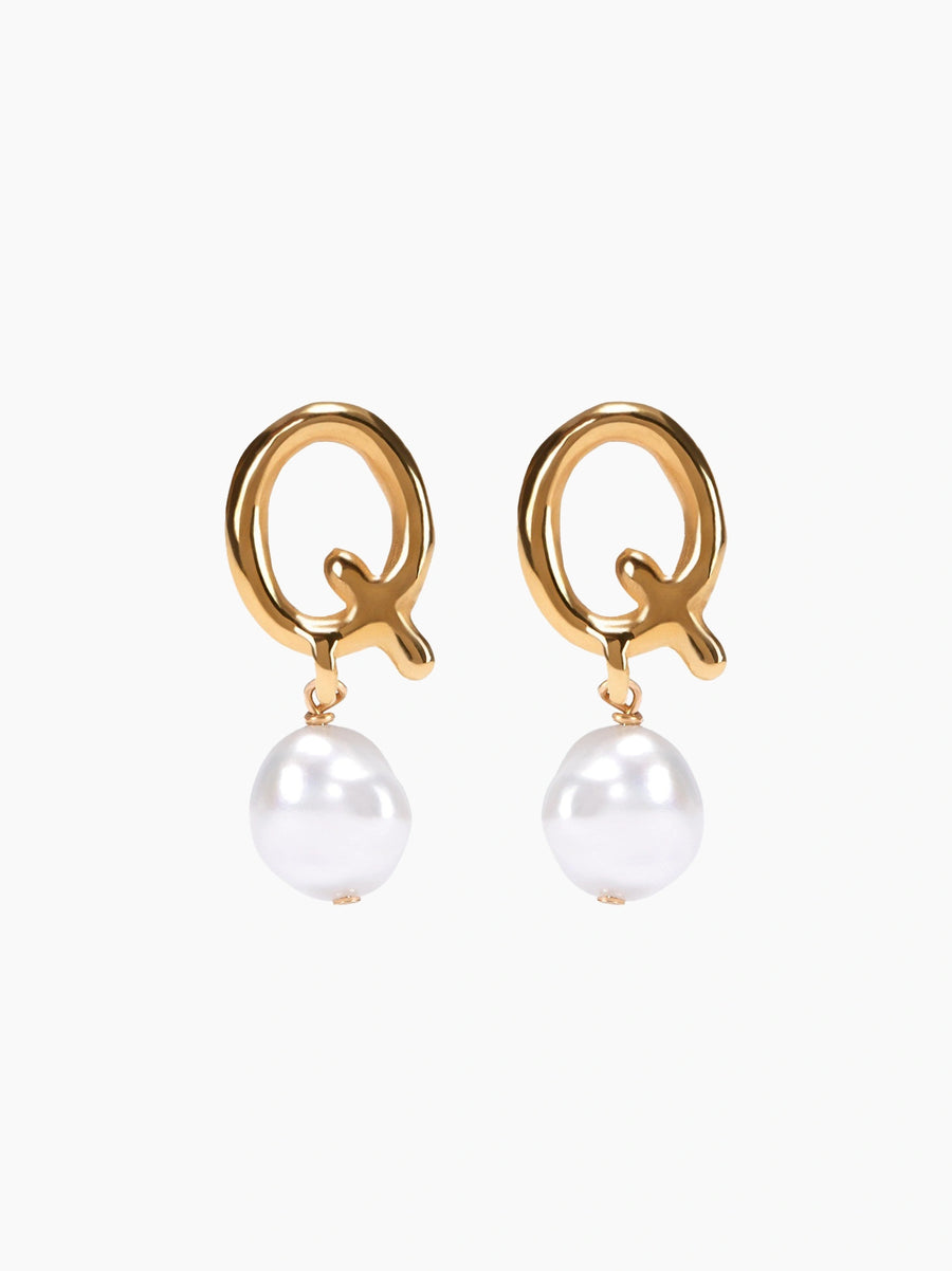 Gold Pearl Letter Earrings