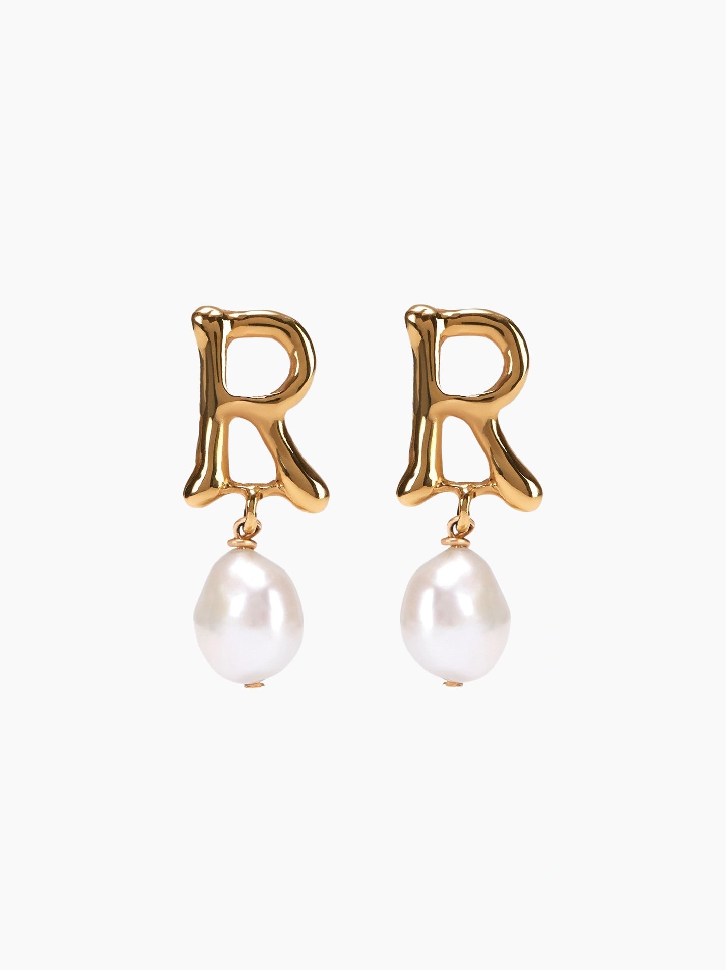 Gold Pearl Letter Earrings