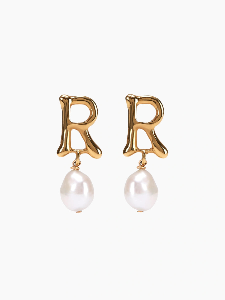 Gold Pearl Letter Earrings