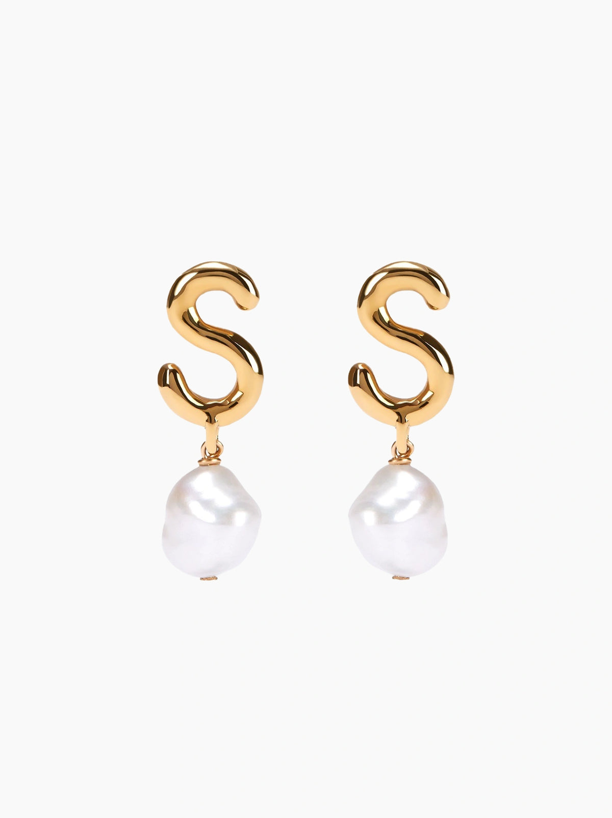Gold Pearl Letter Earrings