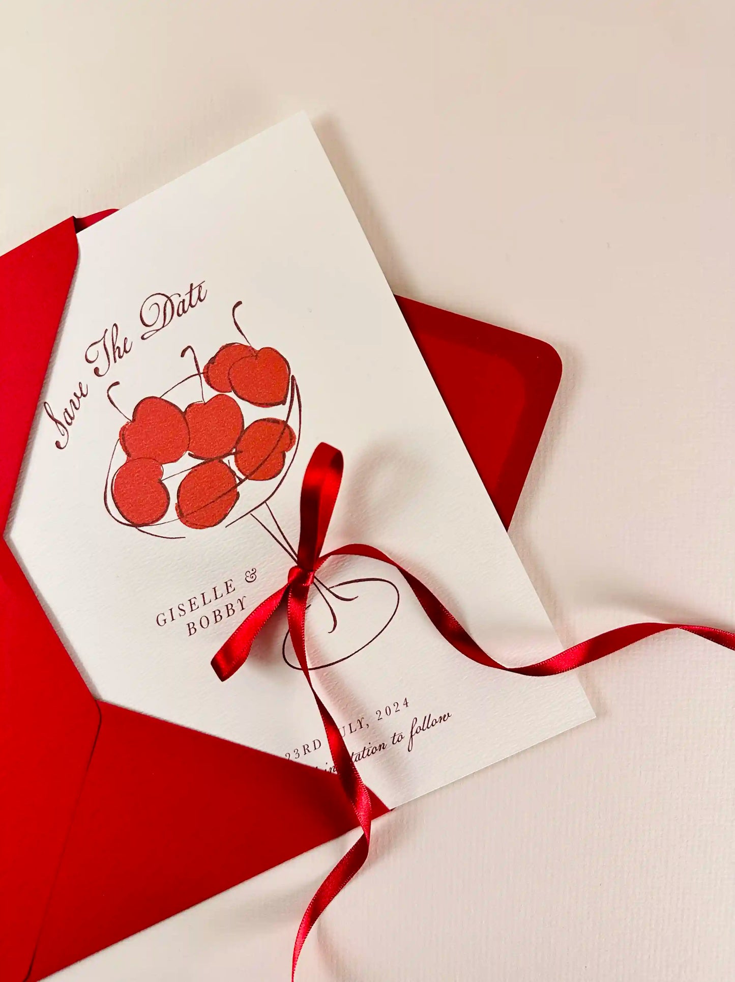 Red Mon Chéri Save The Date Card