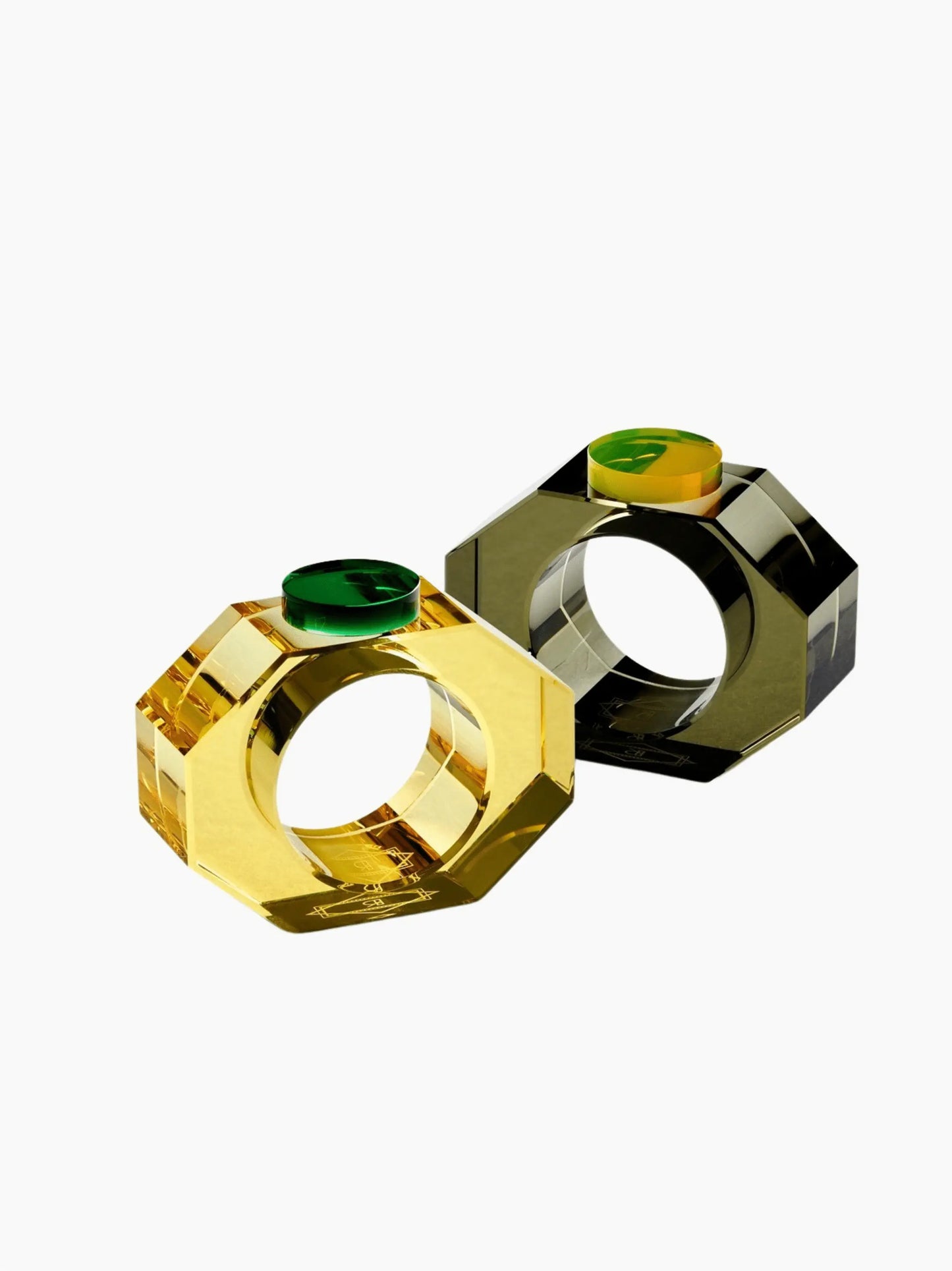 Green and Yellow Crystal Napkin Rings
