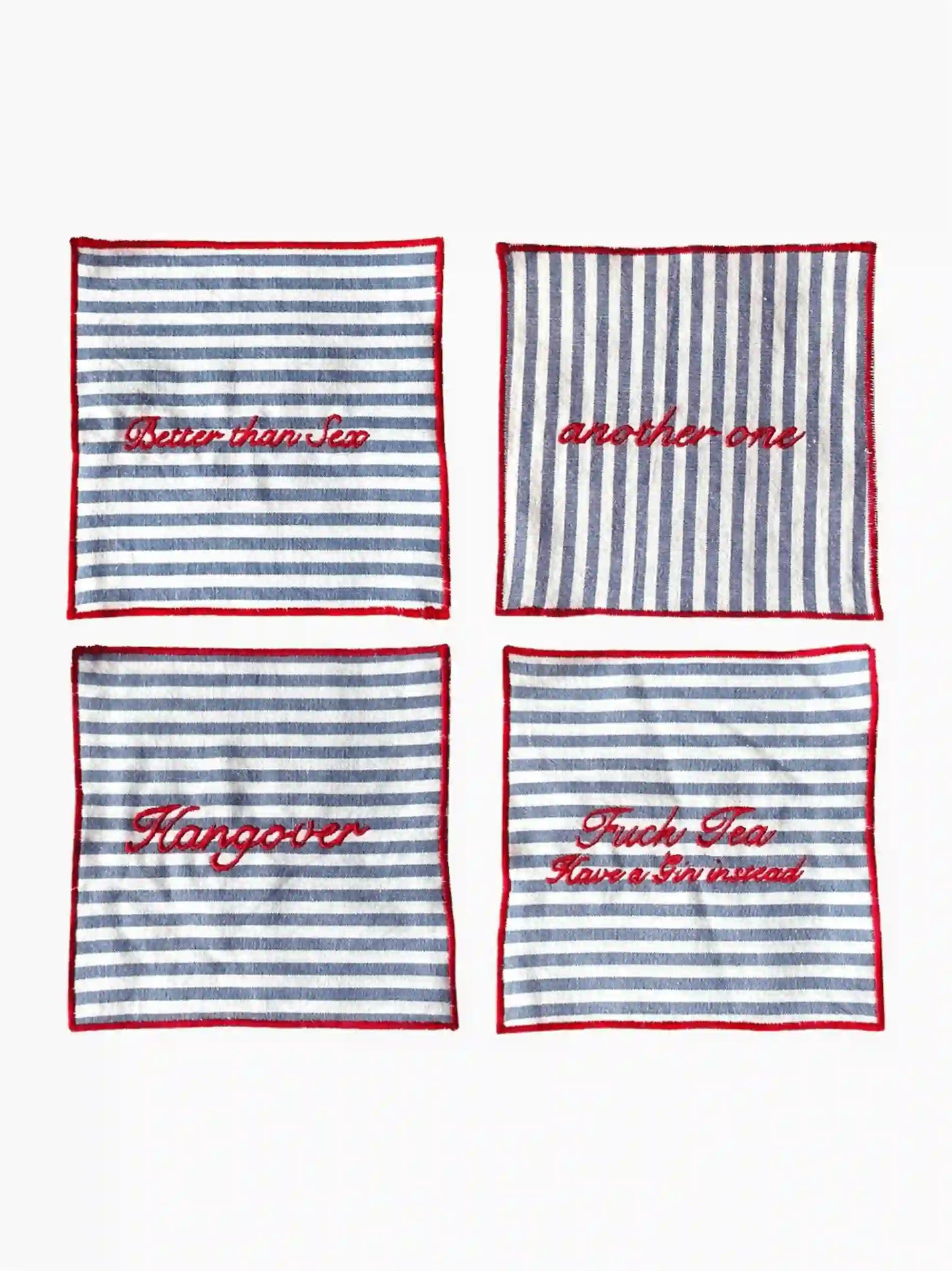 Striped Embroidered Cocktail Napkins