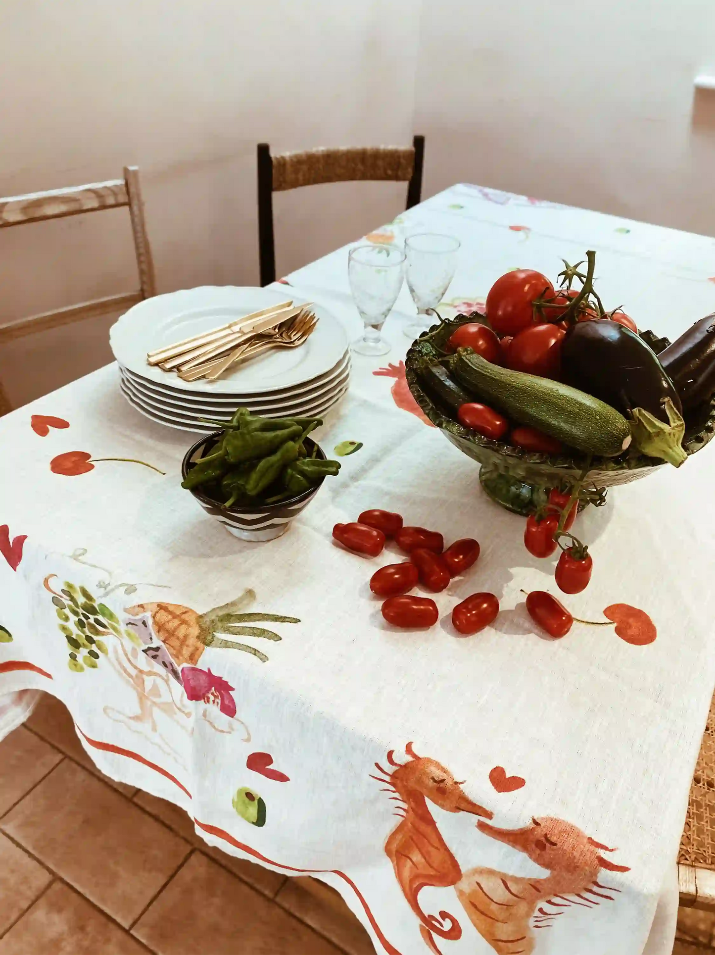 Summer Illustrated Tablecloth