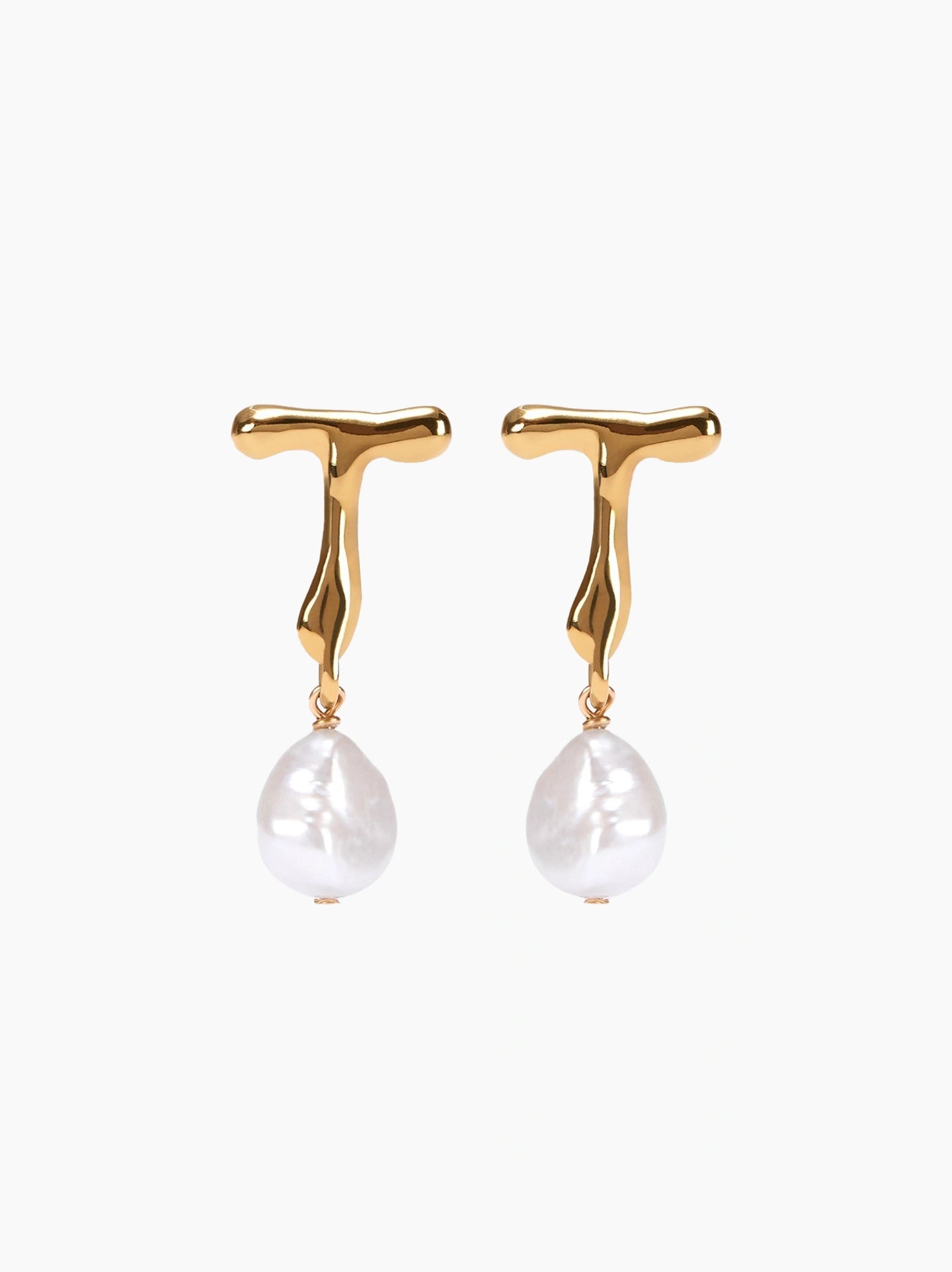 Gold Pearl Letter Earrings