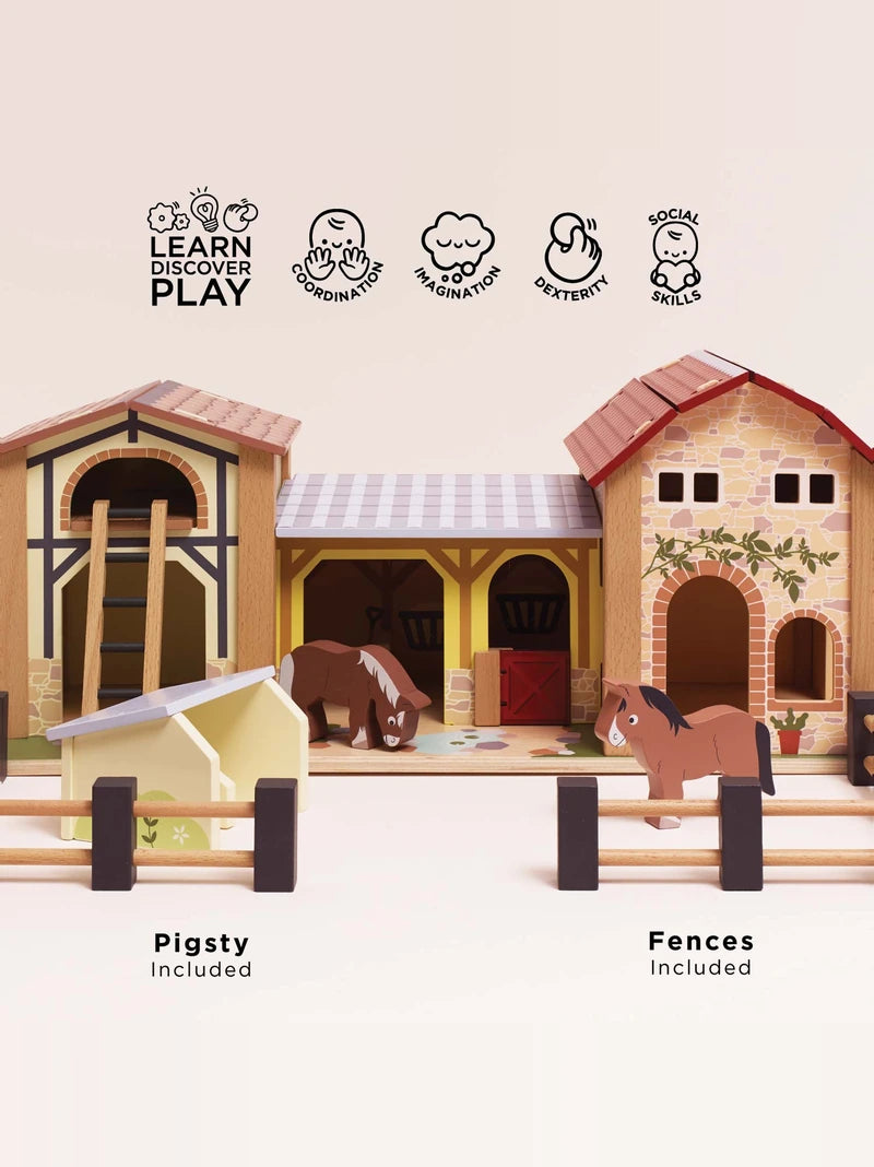 Wooden Toy Farmyard Stables Playset