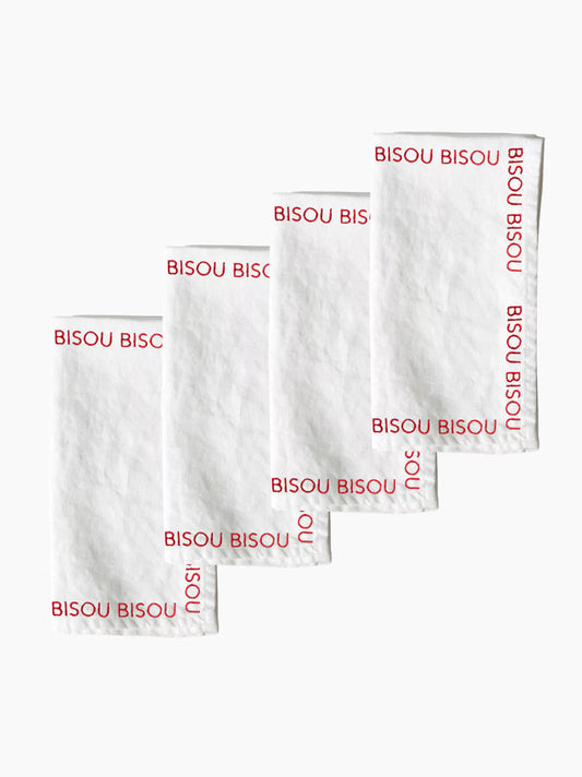 Embroidered Bisous Bisous Napkins Set of 4