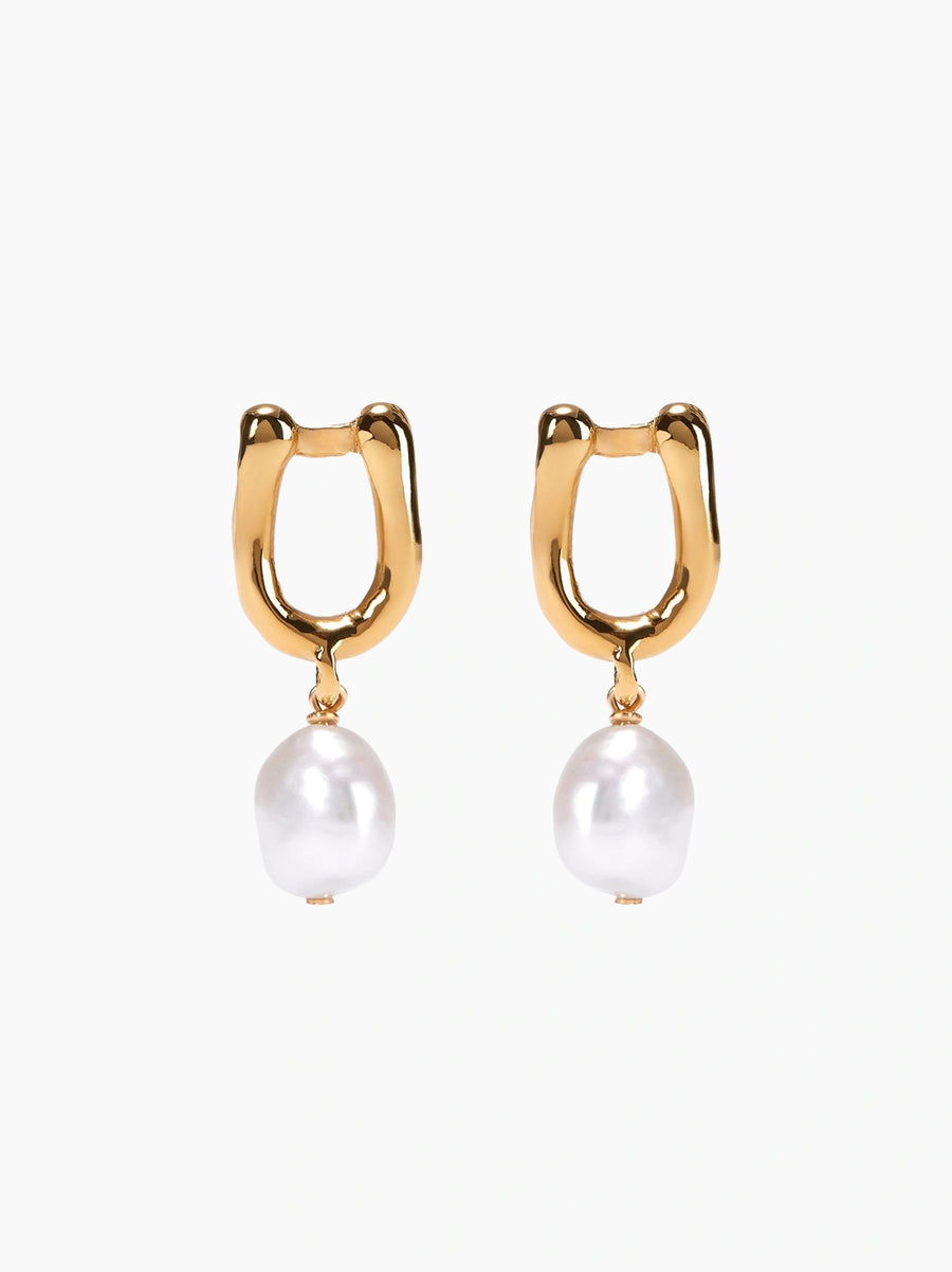 Gold Pearl Letter Earrings