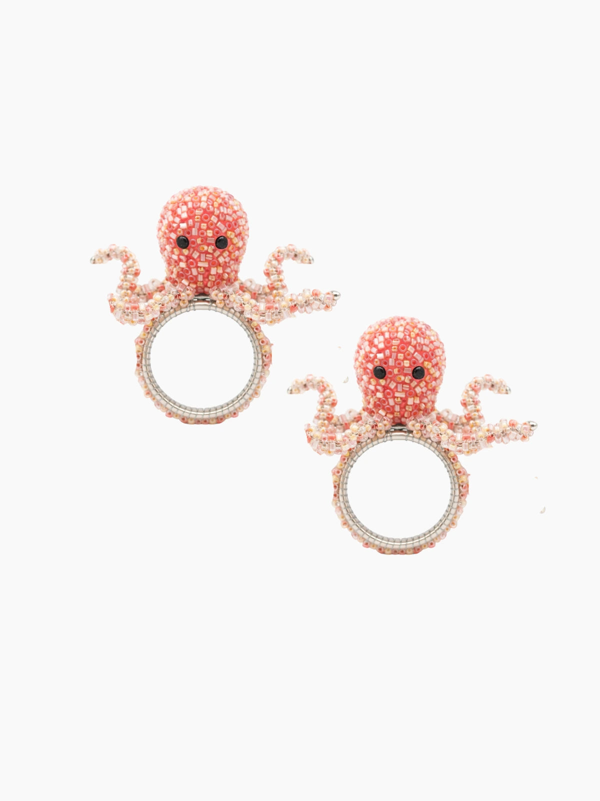 Octopus Pink Beaded Napkin Ring Set