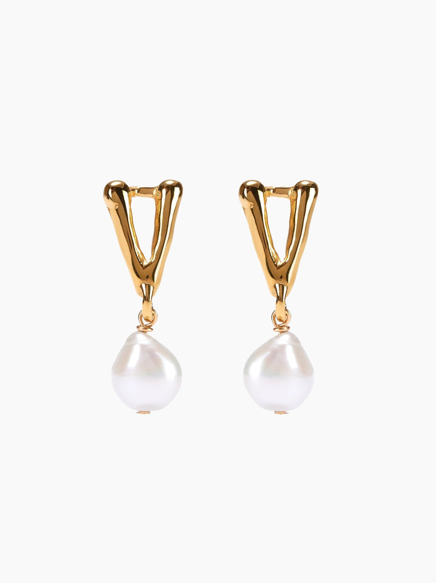 Gold Pearl Letter Earrings