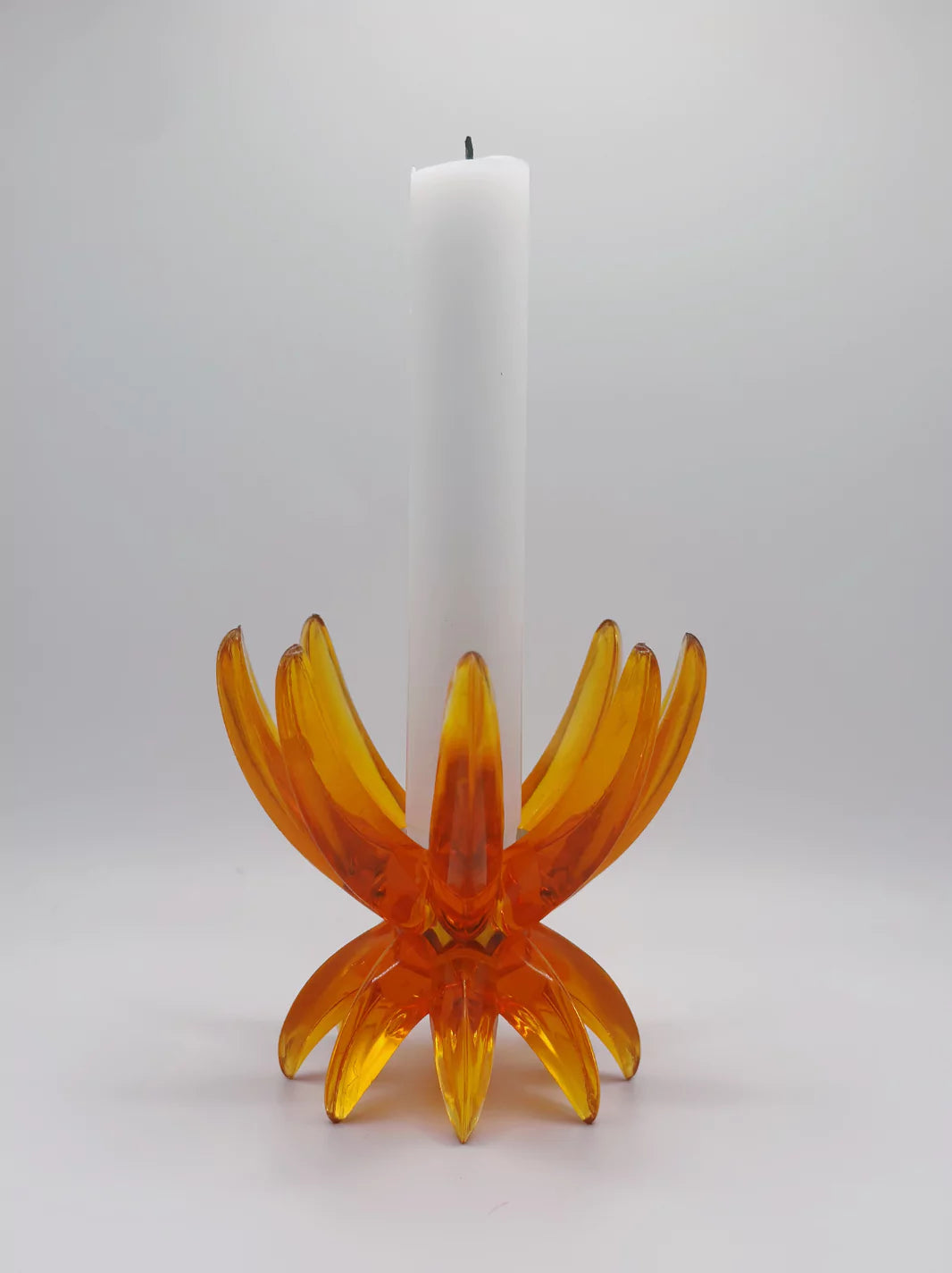 Orange Lucite Candlestick Holder Set of 2