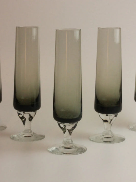 Vintage Grey Flute Glasses Set Of 5