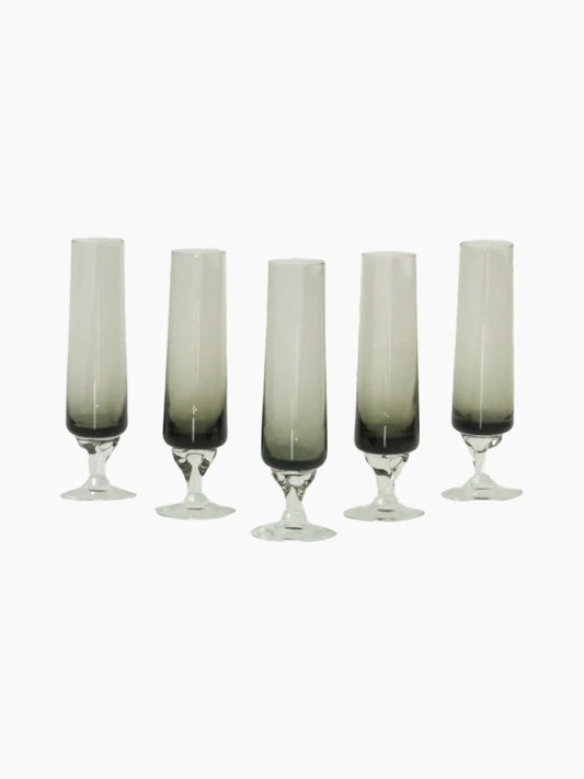 Vintage Grey Flute Glasses Set Of 5