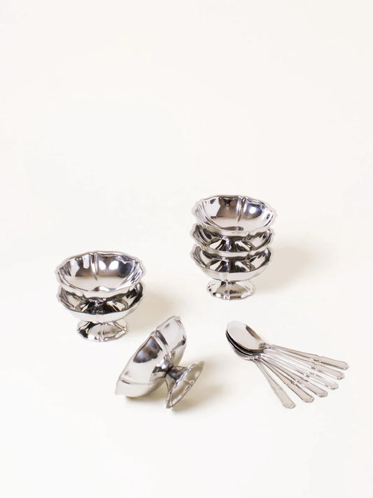 Large Silver Coupes and Spoons Set of 6