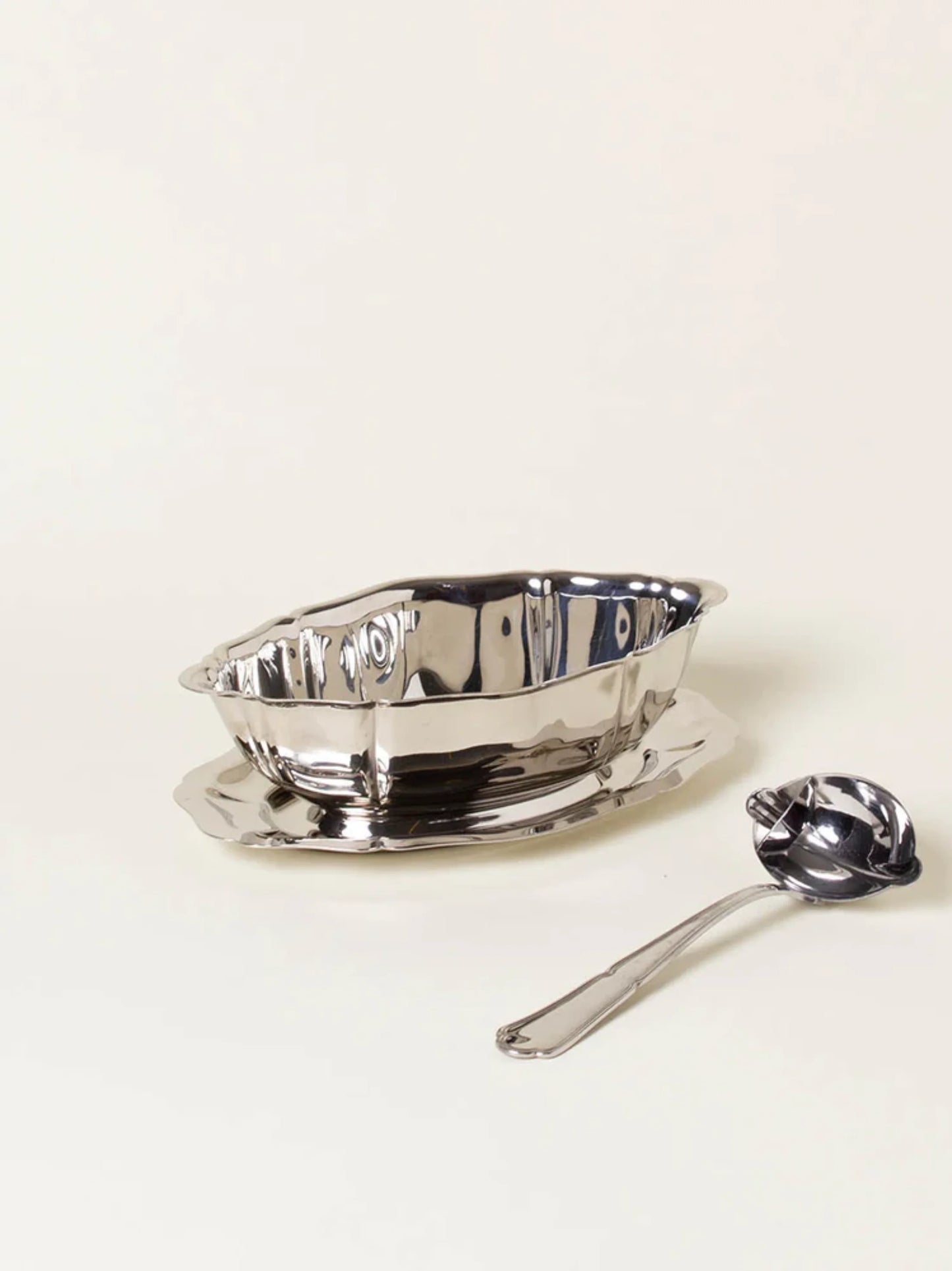 Silver Sauce Boat With Spoon