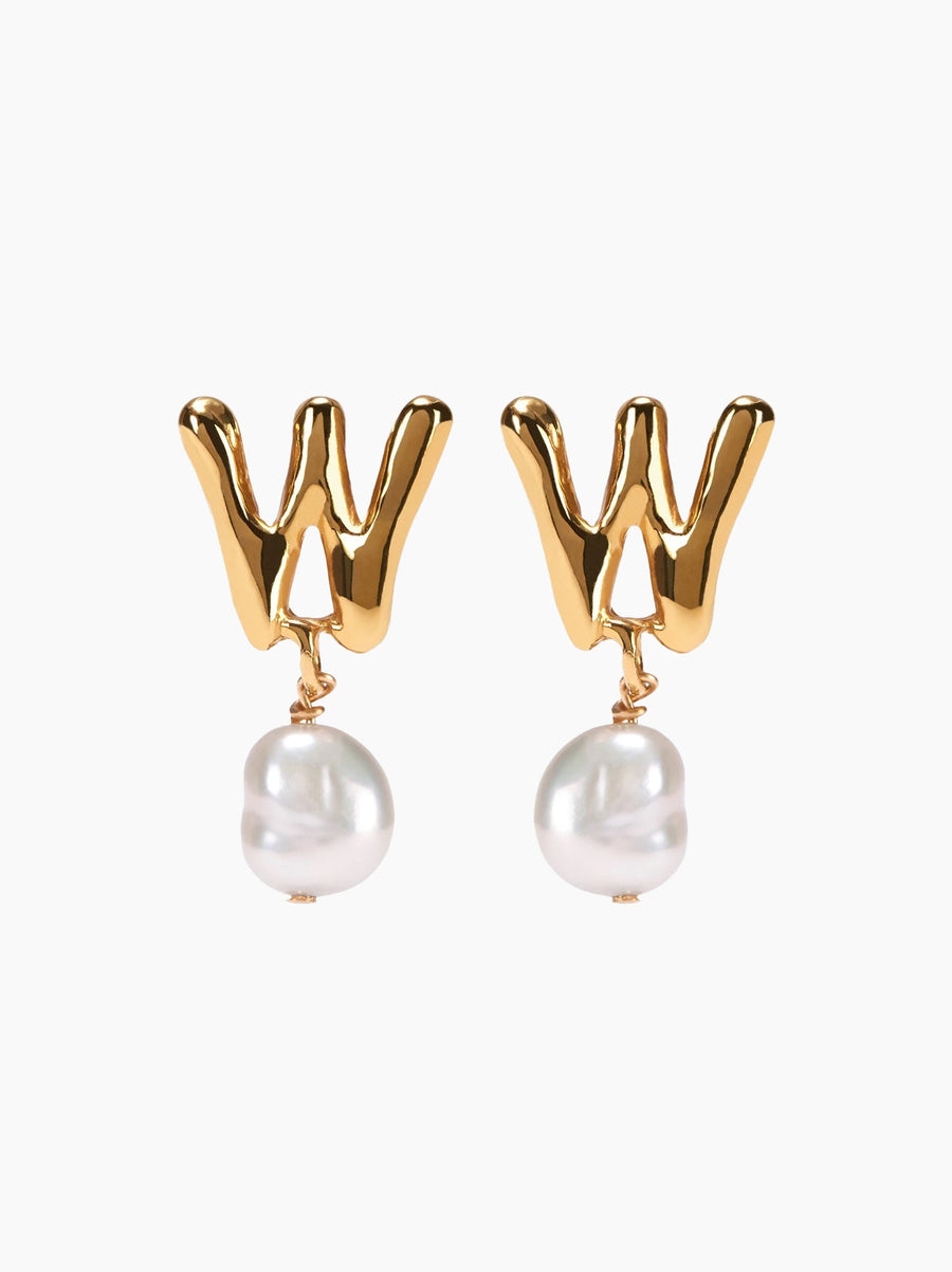 Gold Pearl Letter Earrings
