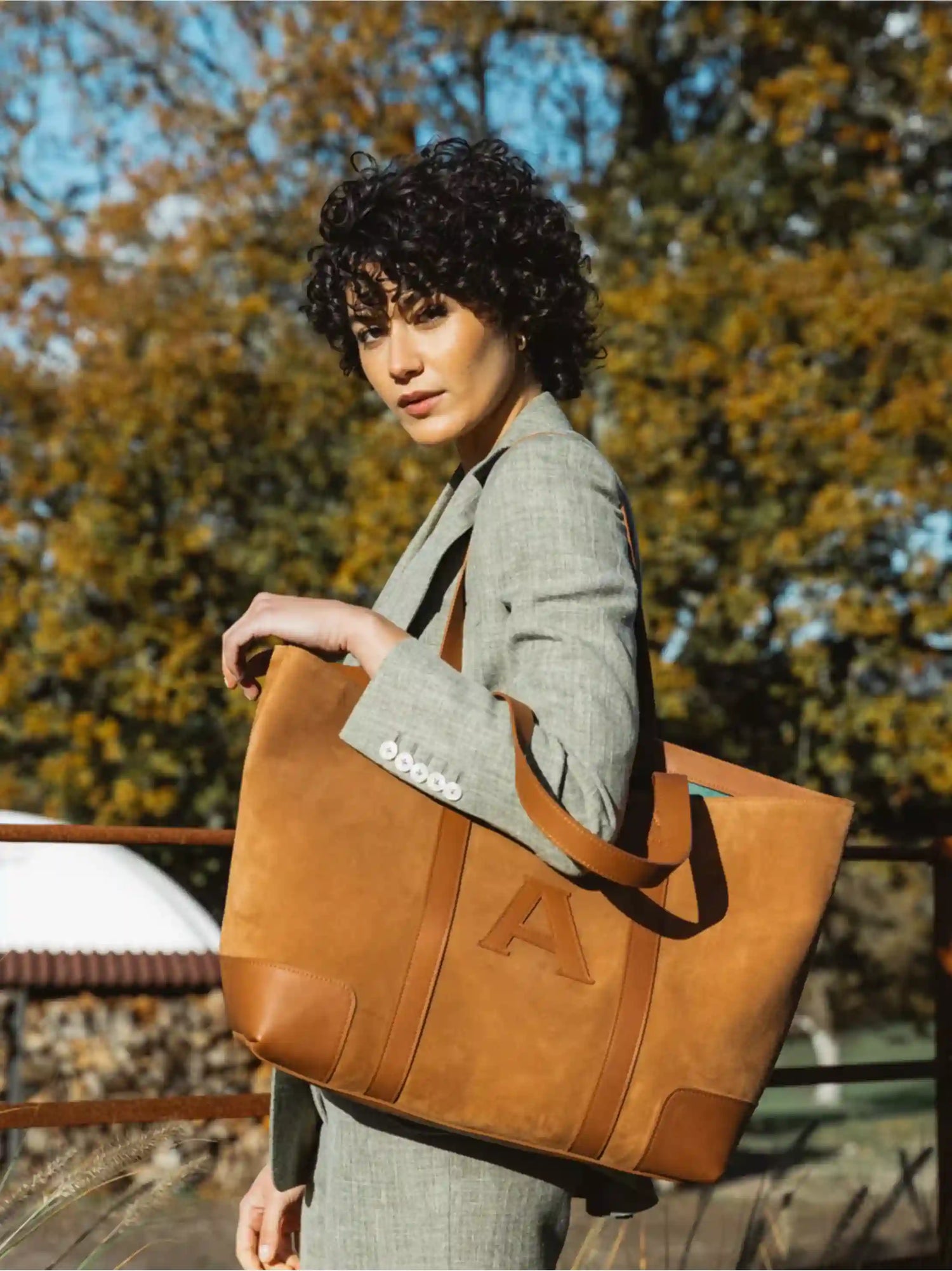 Tan suede tote bag hotsell