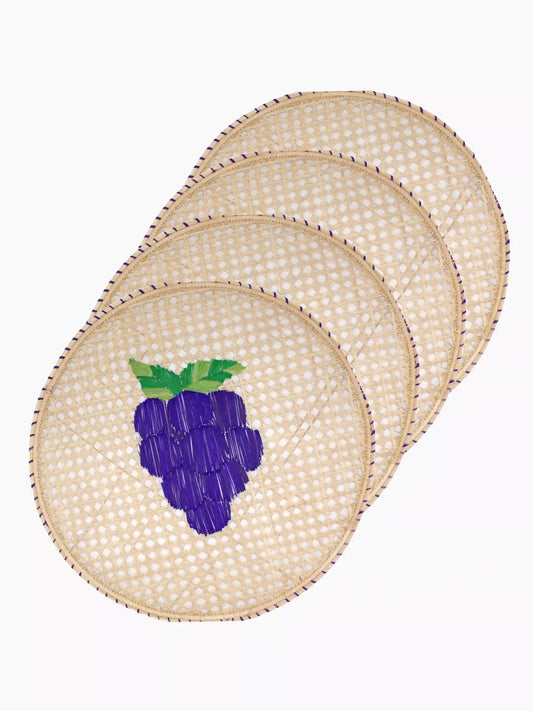 Woven Straw Grape Round Placemats Set