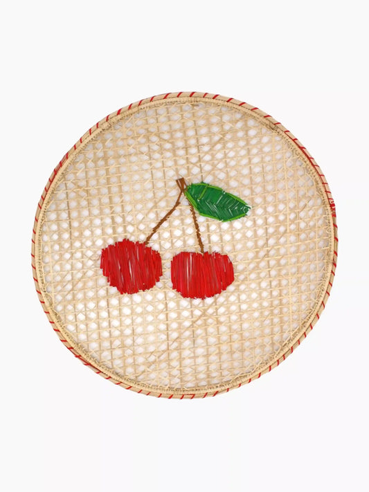 Woven Straw Cherry Round Placemats Set