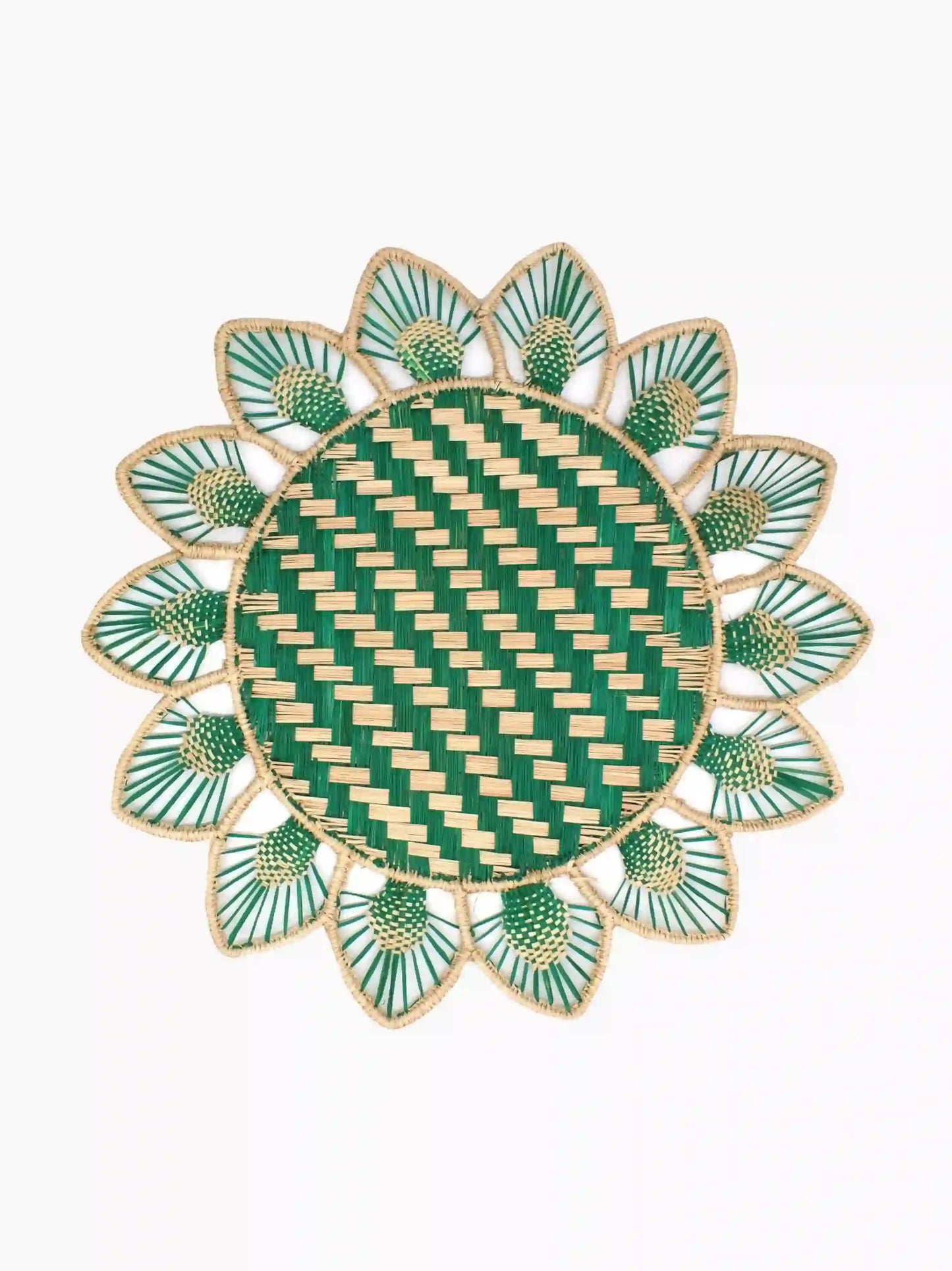 Woven Straw Green Flower Placemats Set