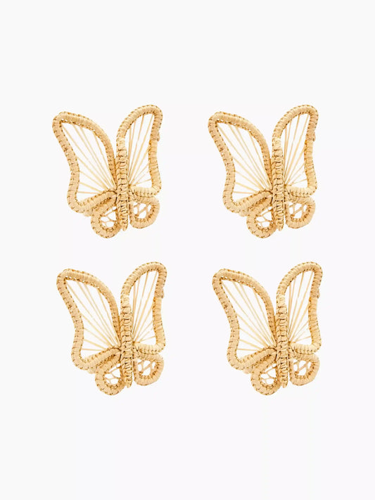 Woven Straw Butterfly Napkin Rings Set of 4