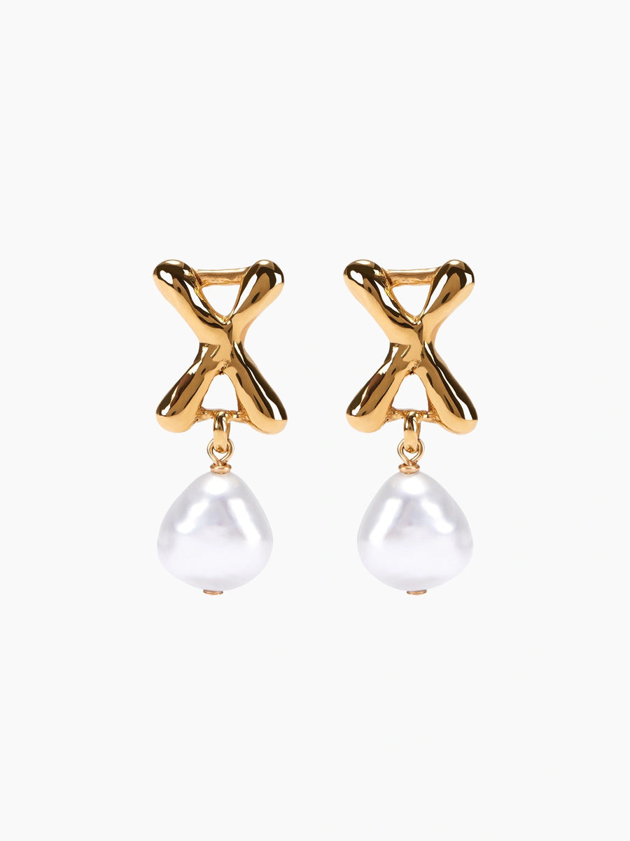 Gold Pearl Letter Earrings