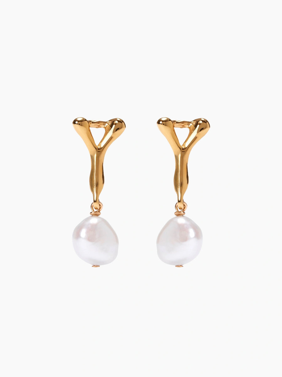 Gold Pearl Letter Earrings