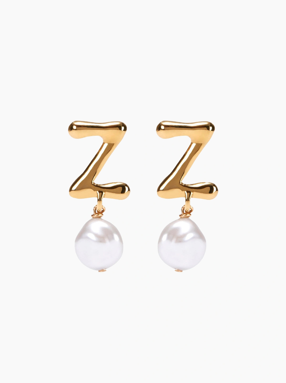 Gold Pearl Letter Earrings