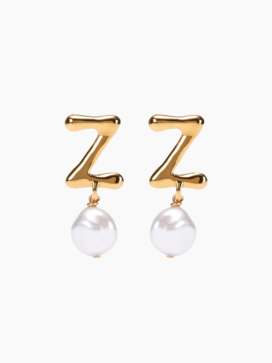 Gold Pearl Letter Earrings